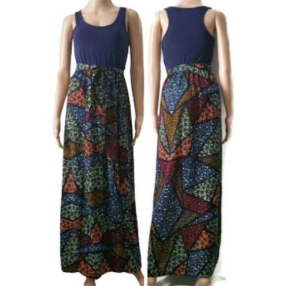 love, Fire Dresses & Skirts - Love Fire Women's Belted Waist Multicolor Print Maxi Summer Dress Size Medium